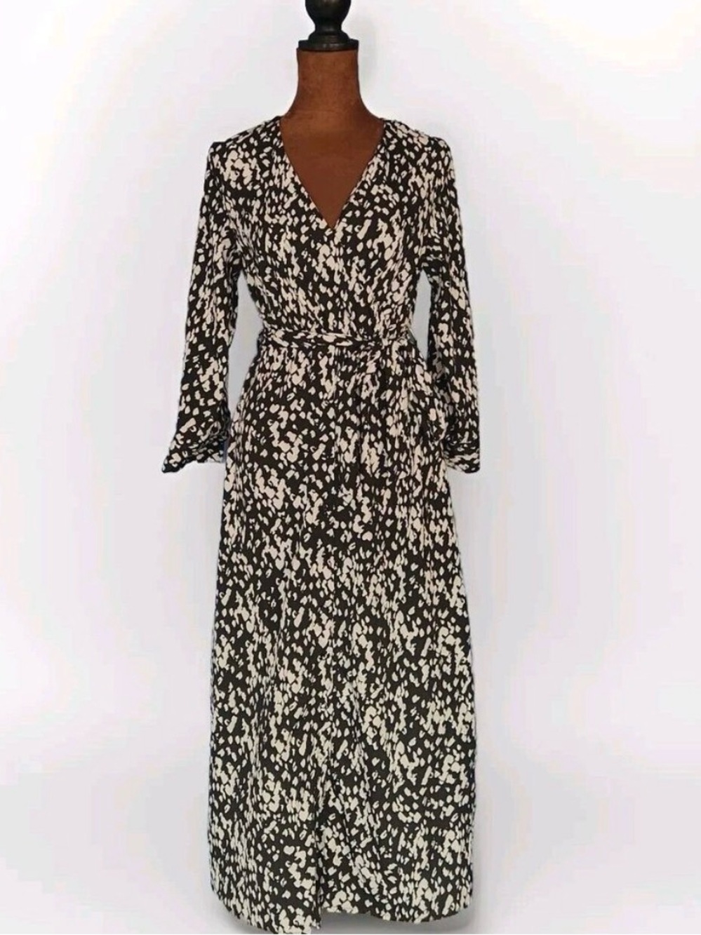Vero Moda Black and Cream Long Sleeve Wrap Maxi Dress